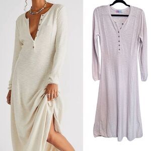 FREE PEOPLE BEACH- CREAM MILES OF HENLEY MAXI DRESS NATURAL EL TOPO SWEATER, Med
